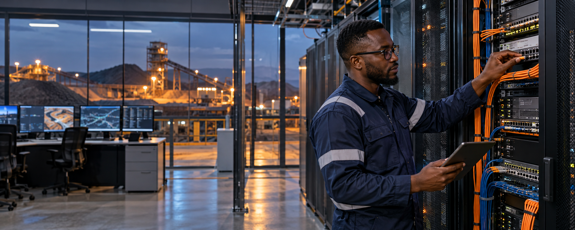 IT engineer maintaining enterprise network infrastructure at a mining operations facility